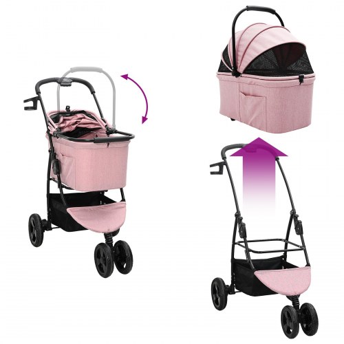 Sammenklappelig kæledyrsvogn - lyserød, polyester 78 × 54 × 101 cm