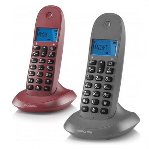 Motorola C1002 trådløs fastnettelefon - 2 håndsæt, grå/granatæble