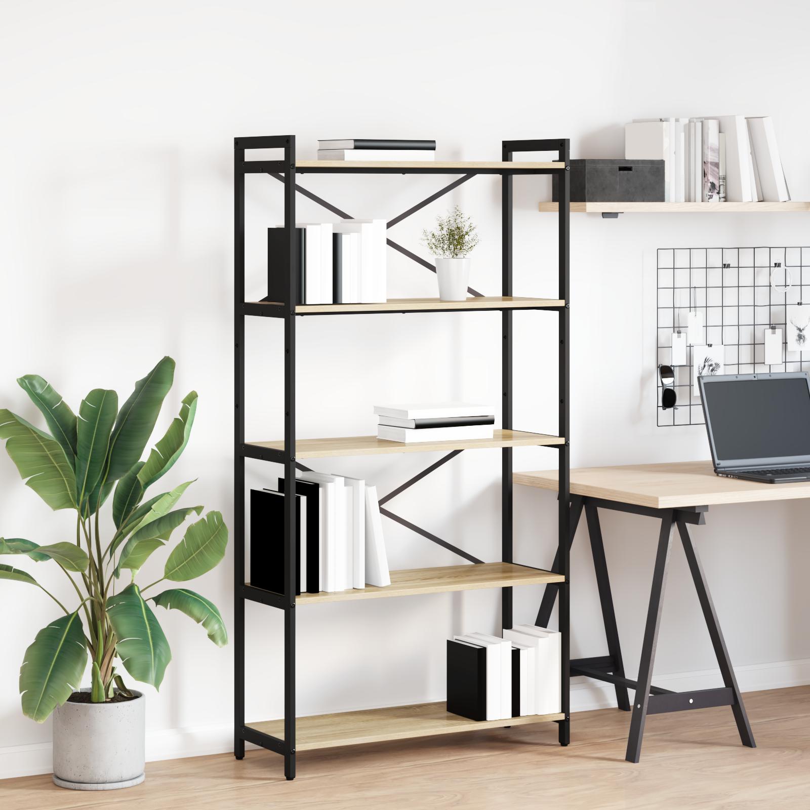 Bogreol i sonoma eg 80 × 30 × 155 cm - konstrueret træ og sort stål