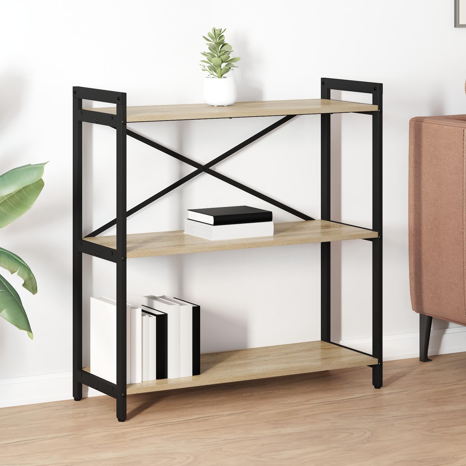 Bogreol i sonoma eg 80 × 30 × 85 cm - konstrueret træ og sort stål