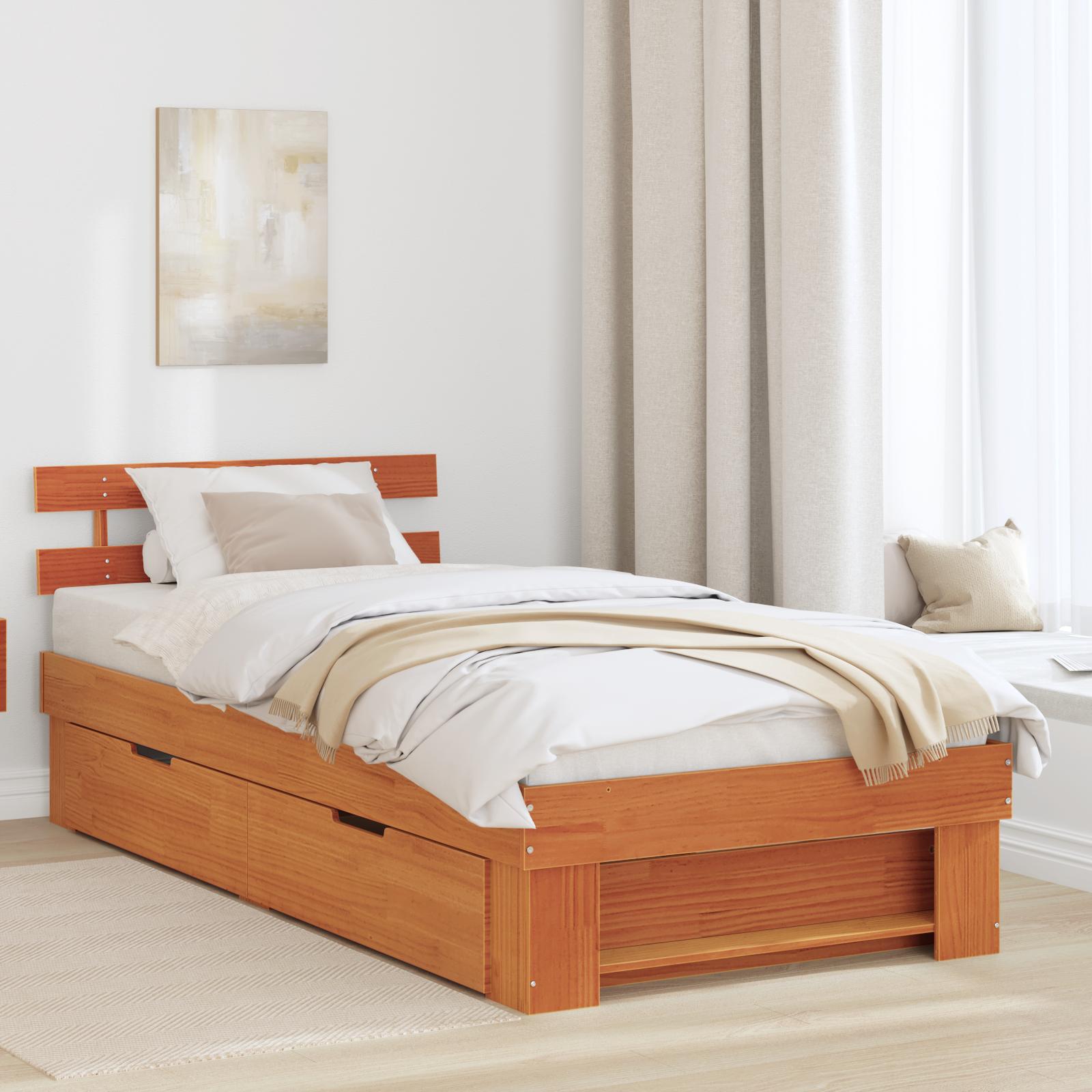 Sengestel med skuffe Gyldenbrun 90 x 200 cm Massivt fyrretræ