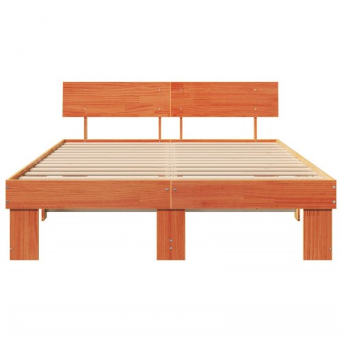 Sengestel med hovedgærde 160 x 200 cm - voksbrun fyrretræ