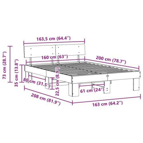 Sengestel med hovedgærde 160 x 200 cm - voksbrun fyrretræ