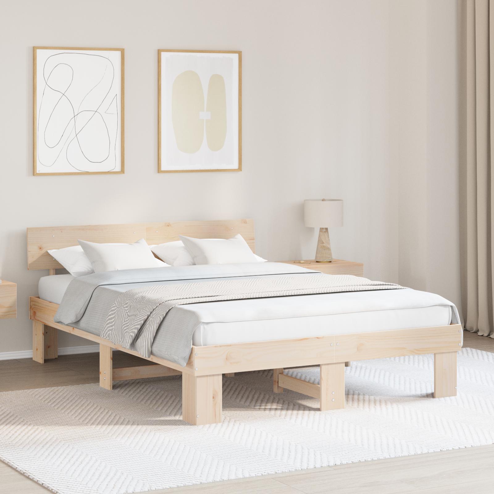 Sengestel med hovedgærde Brun 150 x 200 cm Massivt fyrretræ