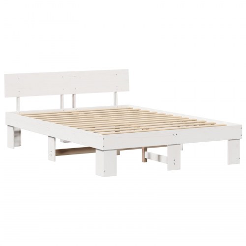 Sengestel med hovedgærde 140 x 200 cm - hvid, massiv fyrretræ