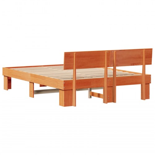Sengestel med hovedgærde voksbrun 140 x 200 cm i massiv fyrretræ