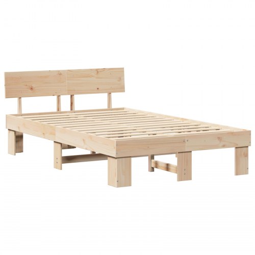 Sengestel med sengegavl 120 x 200 cm - naturfarvet fyrretræ