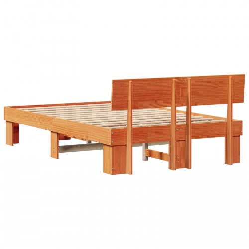 Sengestel med hovedgærde i massiv fyrretræ - voks brun 120 x 200 cm