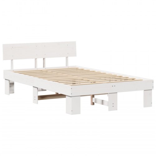 Sengestel med hovedgærde 135 x 190 cm - hvid, massiv fyrretræ