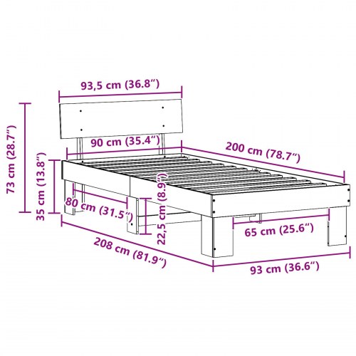 Sengestel med hovedgærde hvid 90 x 200 cm massiv fyrretræ
