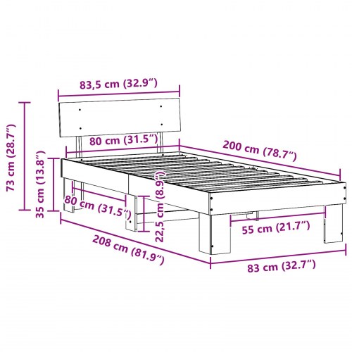 Sengestel med gavl 80 x 200 cm - naturfarvet fyrretræ