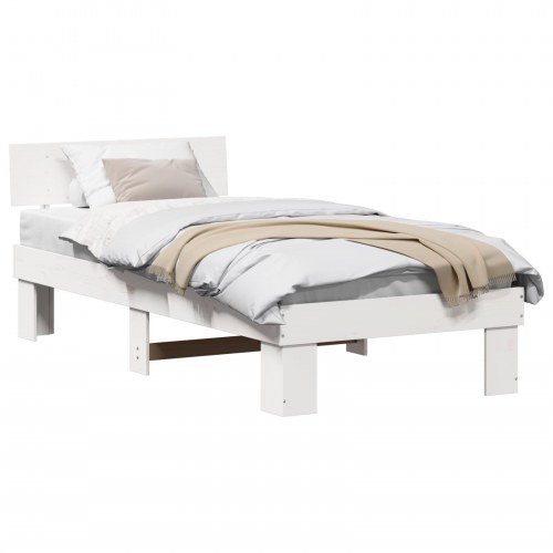 Sengestel med hovedgærde - hvid - 80 x 200 cm - massiv fyrretræ