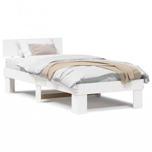 Sengestel med hovedgærde - hvid - 80 x 200 cm - massiv fyrretræ