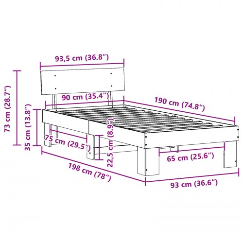 Sengestel med hovedgærde - hvid 90 x 190 cm
