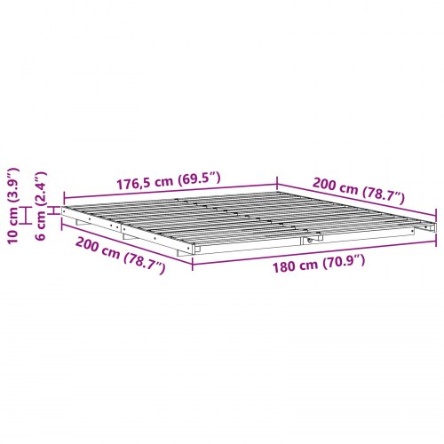 Gulv seng ramme Brun 180 x 200 cm Massivt fyrretræ