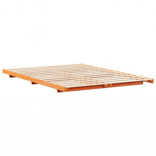 Sengestel i voksbrun massiv fyrretræ 150 x 200 cm