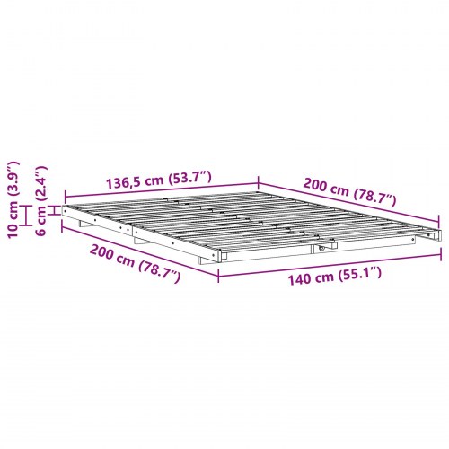 Gulv seng ramme Brun 140 x 200 cm Massivt fyrretræ