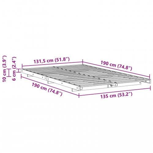 Sengestel med lameller brun 135 x 190 cm massivt fyrretræ
