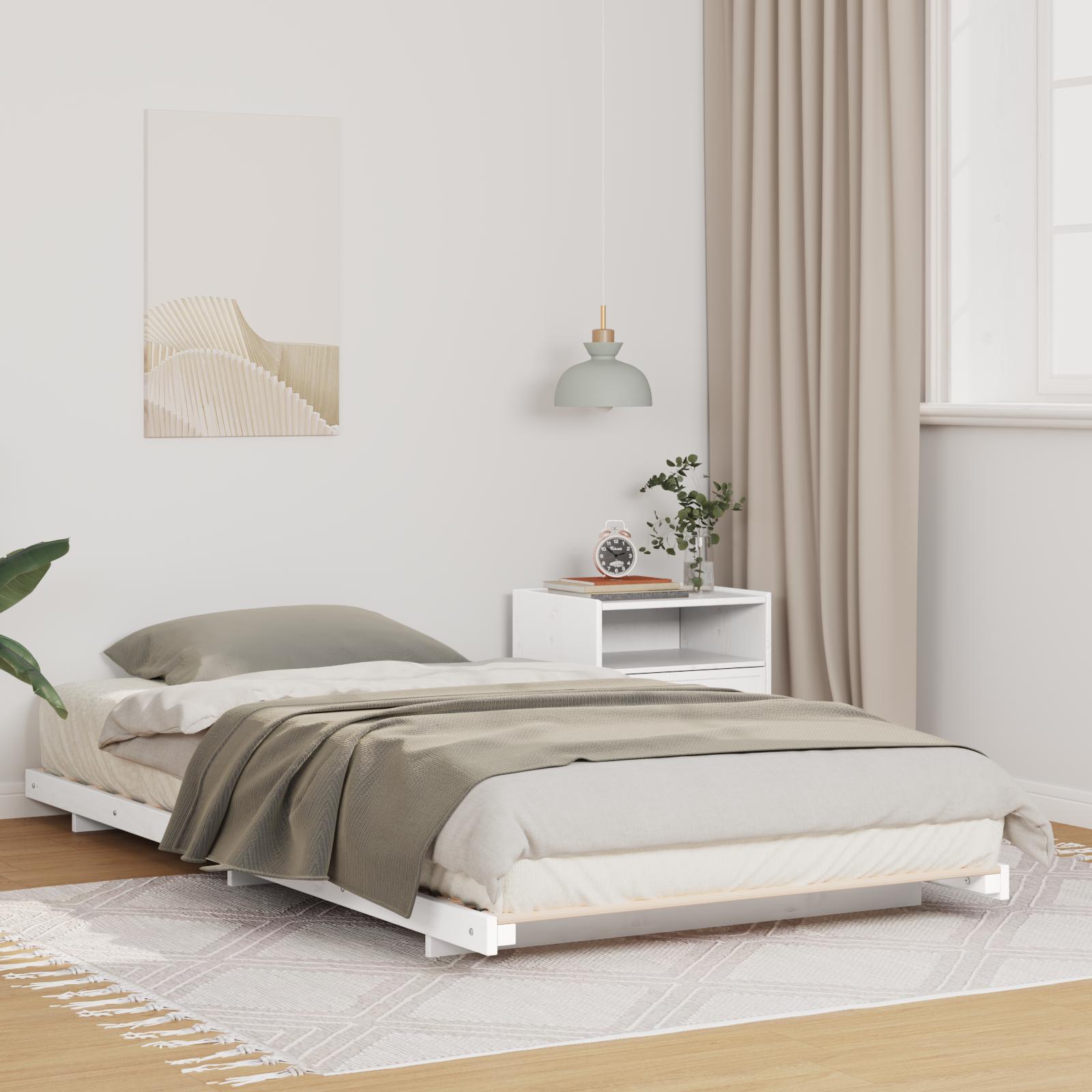 Gulv seng ramme Hvid 80 x 200 cm Massivt fyrretræ