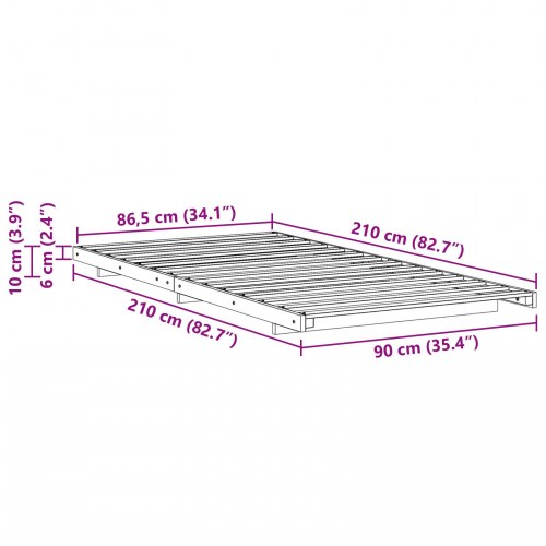 Sengestel brun 90 x 210 cm i massiv fyrretræ