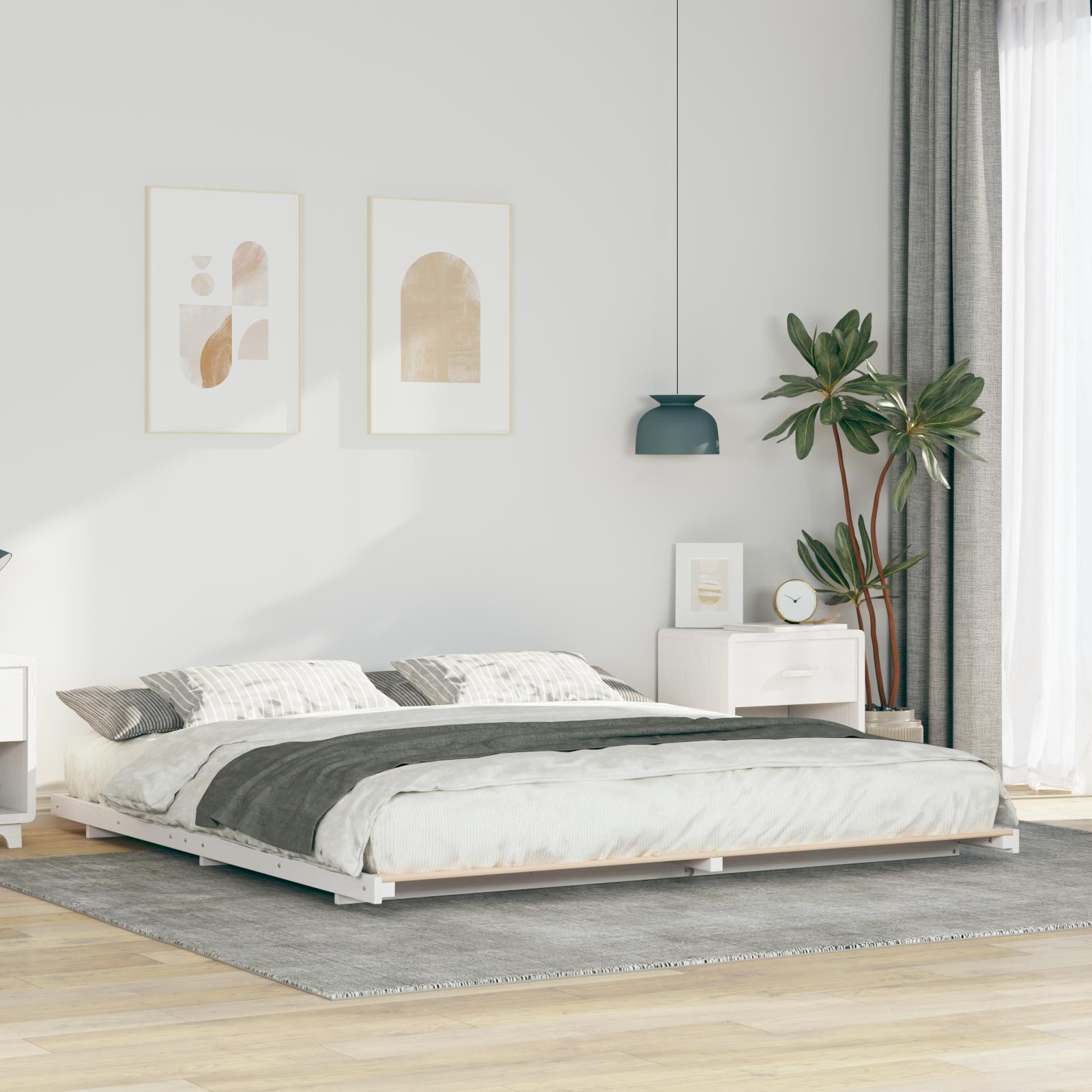 Gulv seng ramme Hvid 180 x 210 cm Massivt fyrretræ