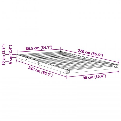 Sengestel i massiv fyrretræ - brun 90 x 220 cm