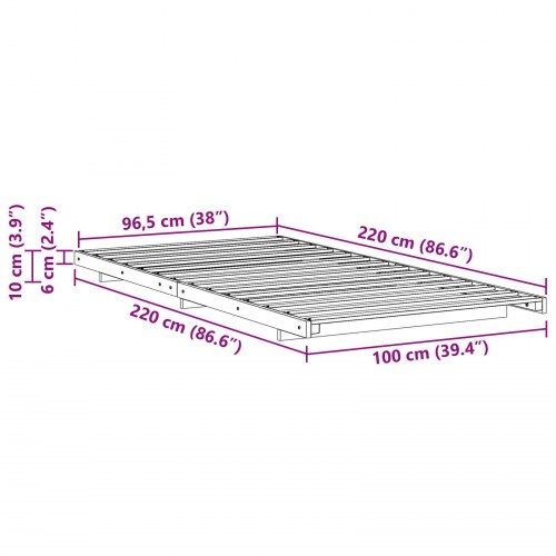 Sengestel brun 100 x 220 cm i massiv fyrretræ