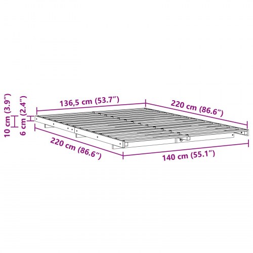 Gulv seng ramme Brun 140 x 220 cm Massivt fyrretræ