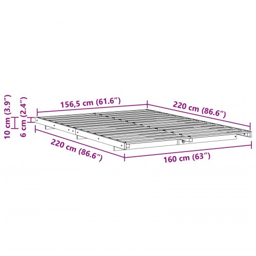 Sengestel i massiv fyrretræ - brun, 160 x 220 cm platform