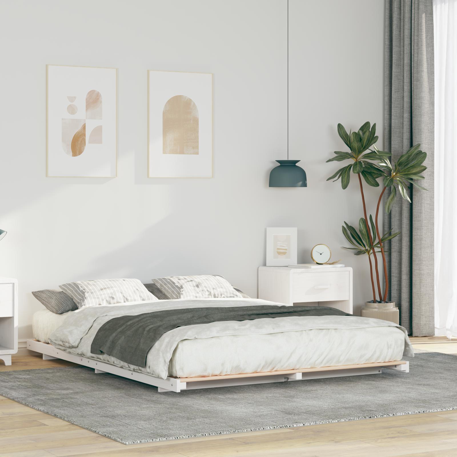 Gulv seng ramme Hvid 160 x 220 cm Massivt fyrretræ