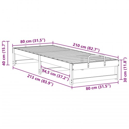 Sengestel i massiv fyrretræ - brun 80 x 210 cm