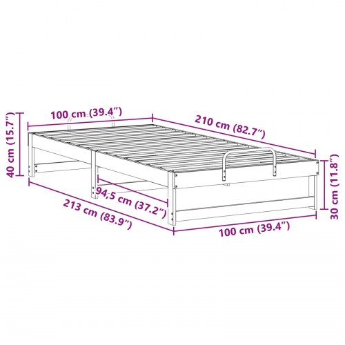 Sengestel i massiv fyrretræ - brun 100 x 210 cm