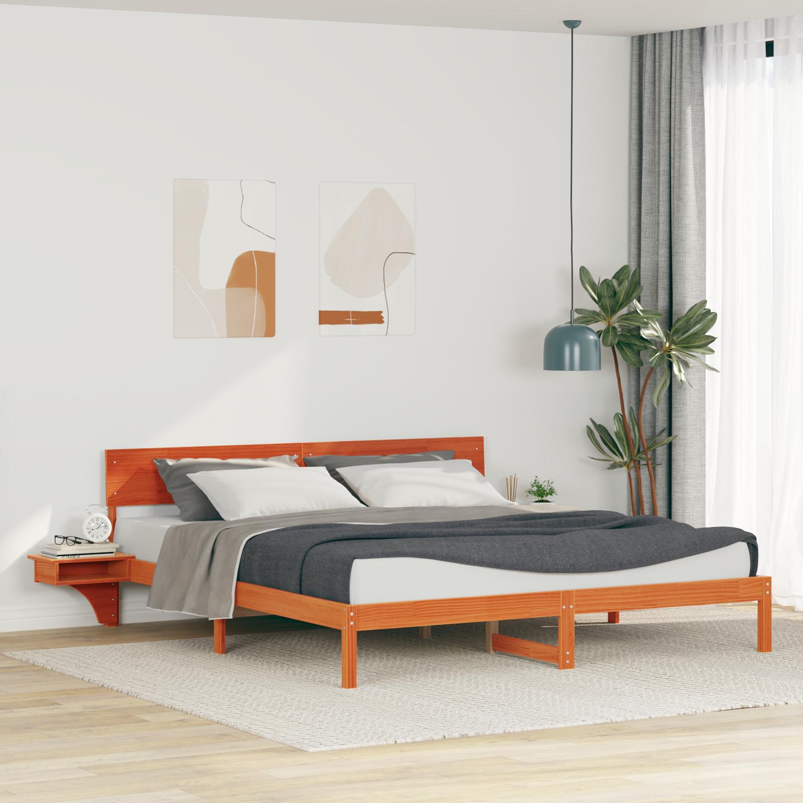 Sengestel med hovedgærde - voks brun 180 x 200 cm i massiv fyrretræ