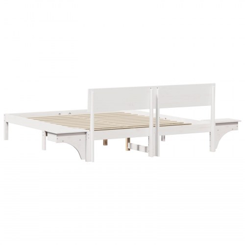 Sengestel med hovedgærde hvid 150 x 200 cm massiv fyrretræ