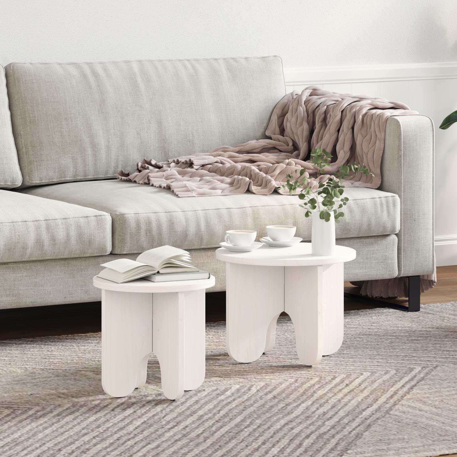 Sofabord 2 stk Hvid 39.5 x 39.5 x 30 cm Massivt fyrretræ