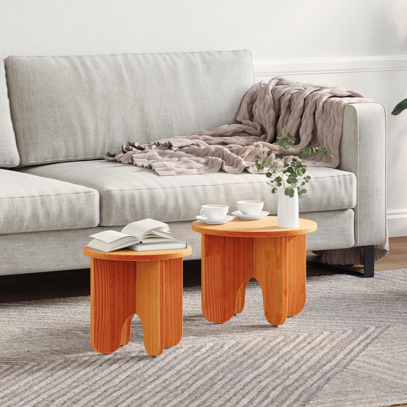 Sofabord 2 stk Gyldenbrun 39.5 x 39.5 x 30 cm Massivt fyrretræ