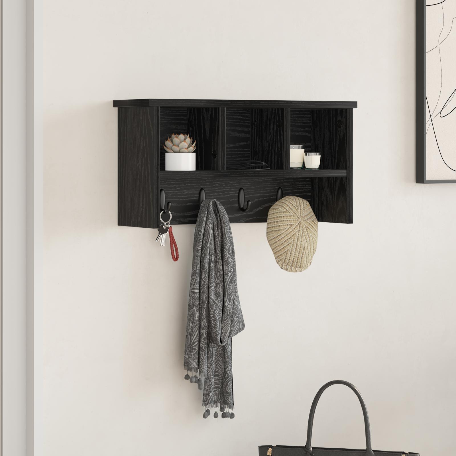 Vægmonteret Jakkeholder Sort eg 50 x 16 x 26 cm Konstrueret træ