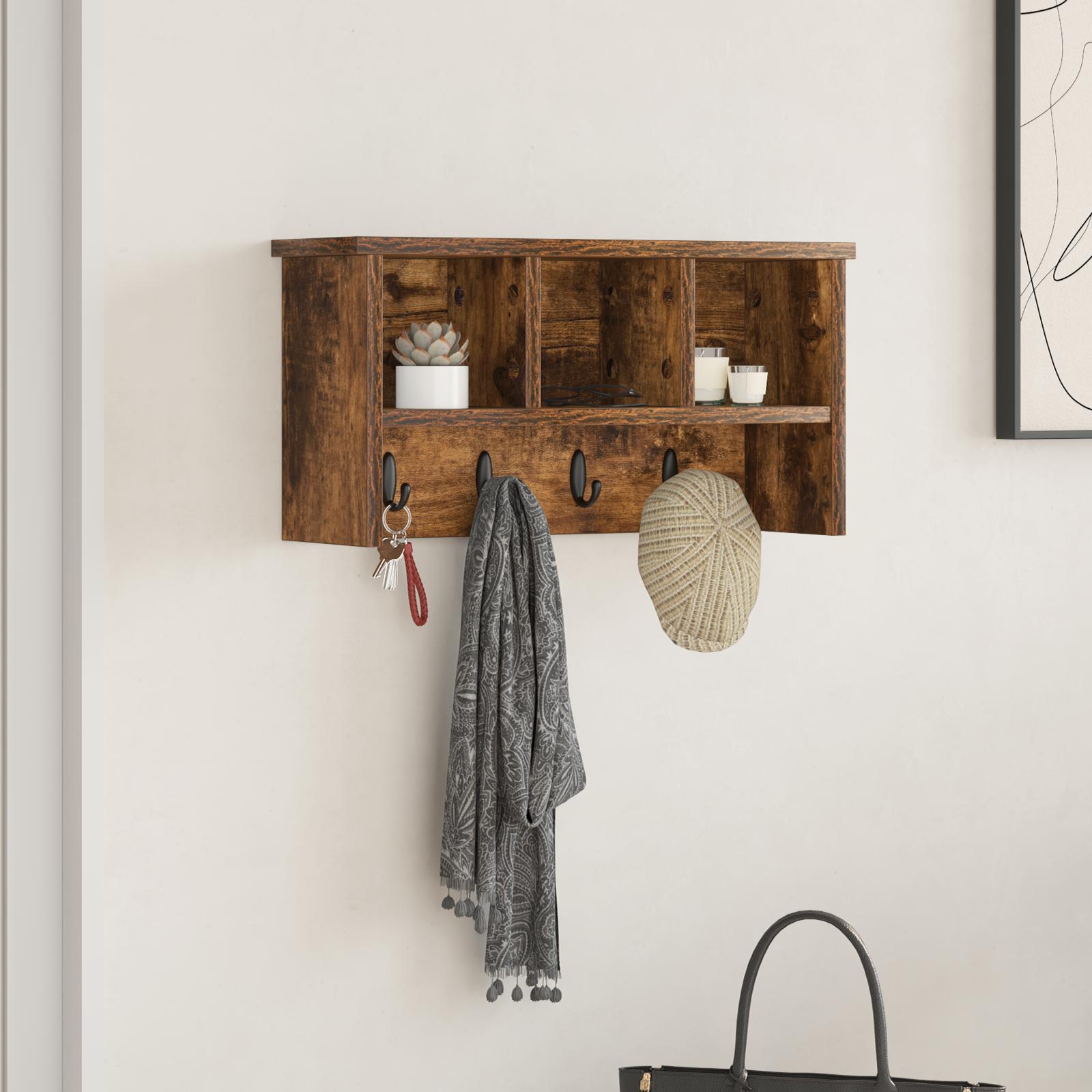 Vægmonteret Jakkeholder med hylde Røget eg 50 x 16 x 26 cm