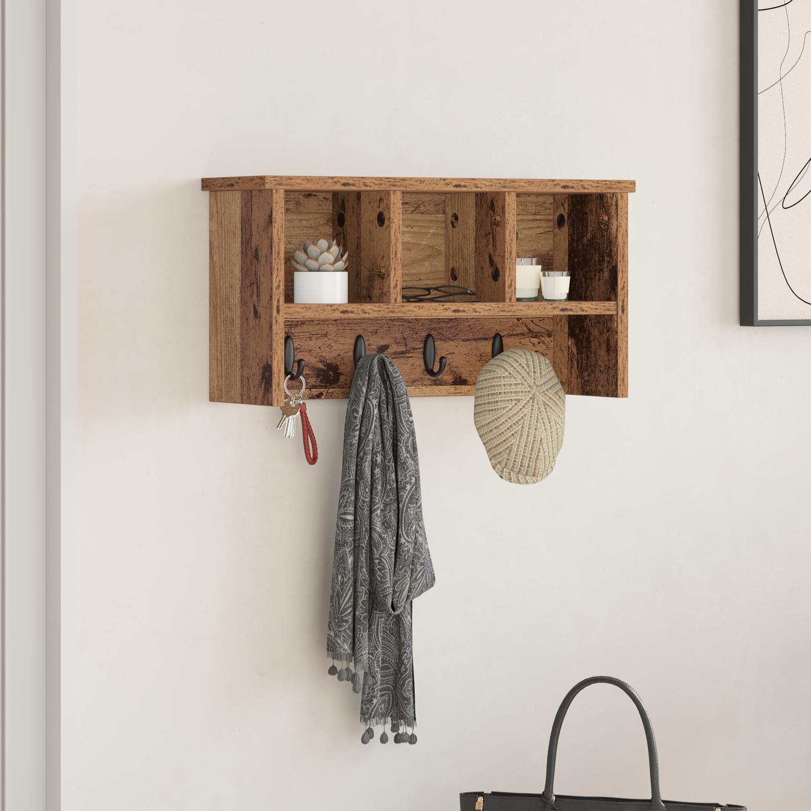 Vægmonteret Jakkeholder med hylde Gammelt træ 50 x 16 x 26 cm