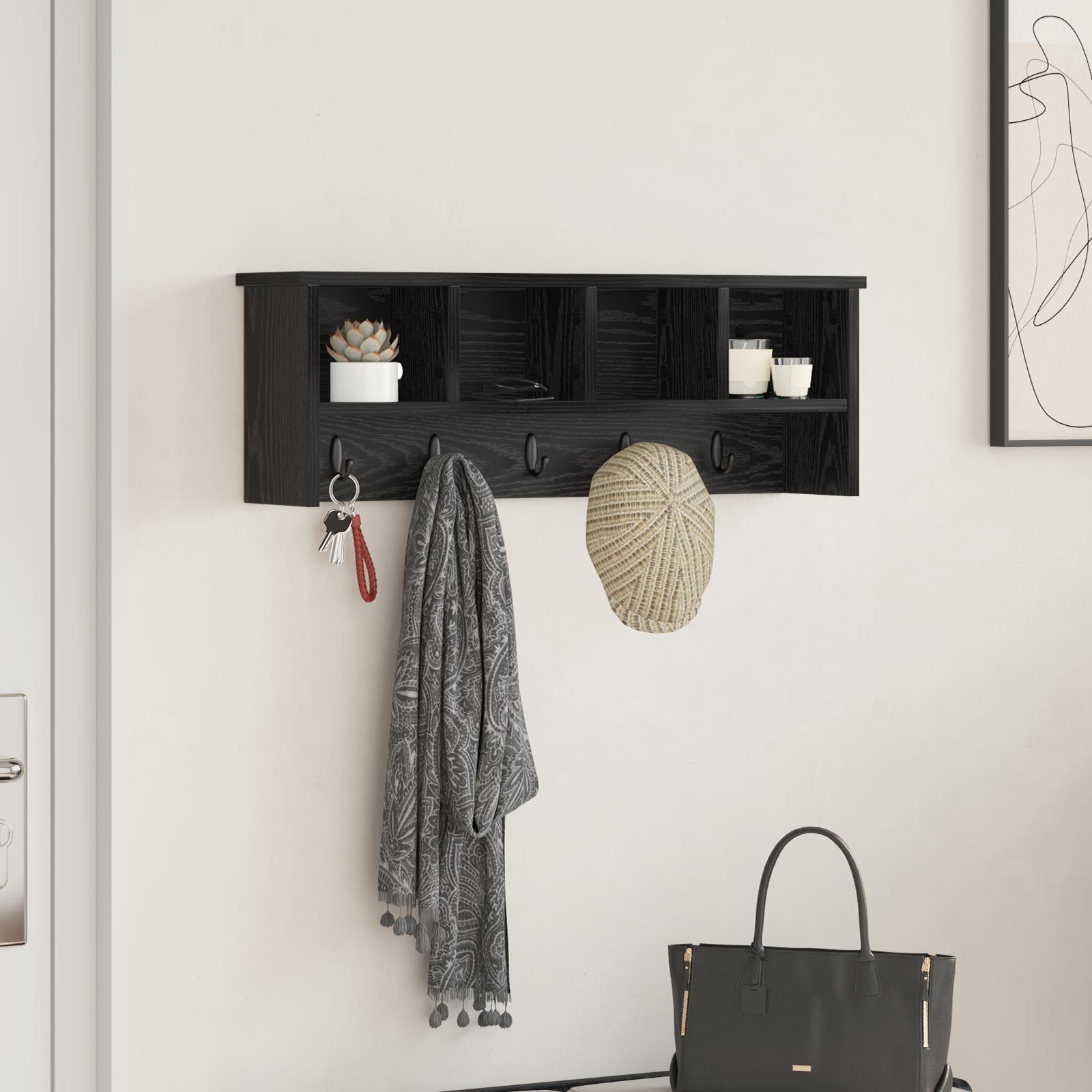 Vægmonteret Jakkeholder Sort eg 75 x 16 x 26 cm Konstrueret træ