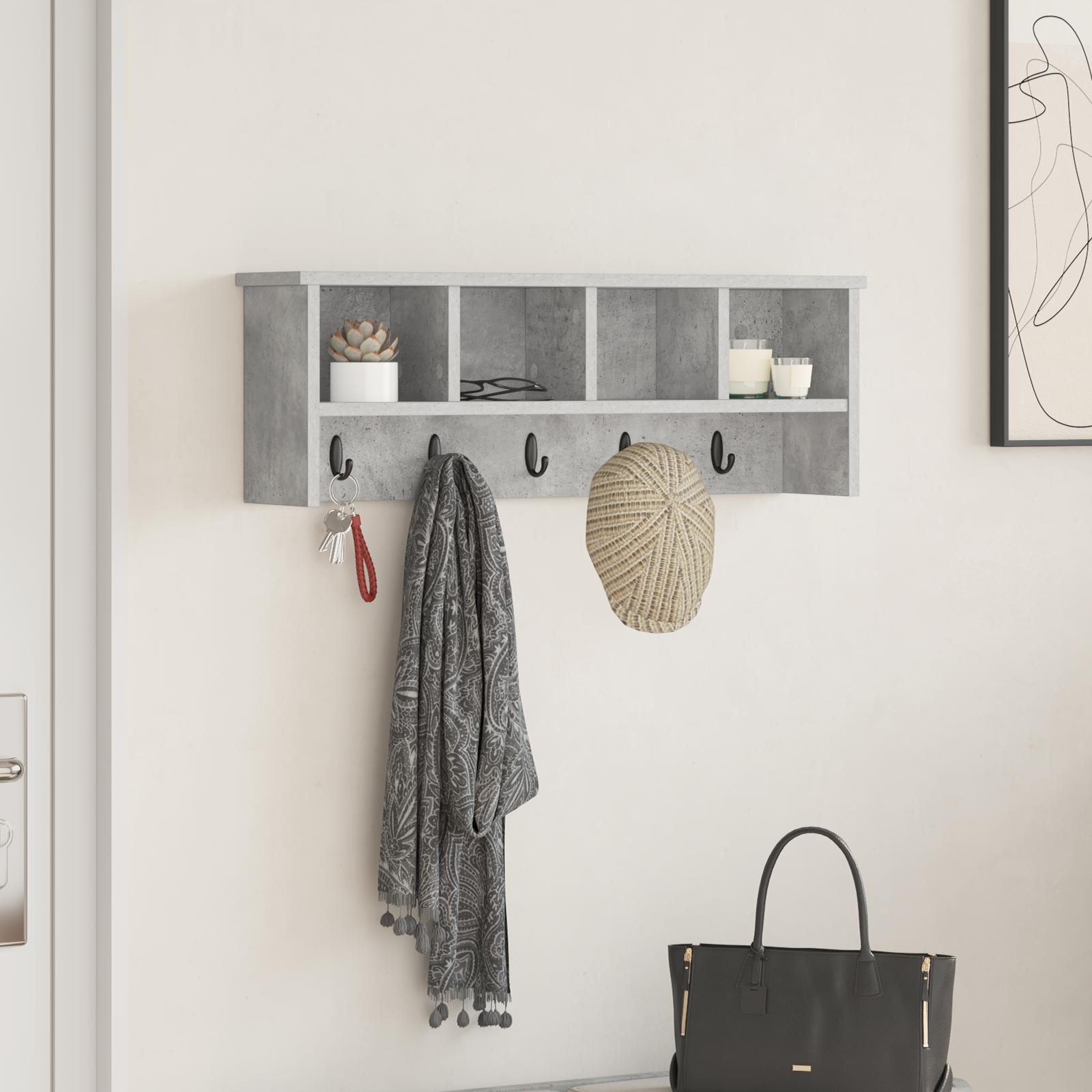 Vægmonteret Jakkeholder med hylde Betongrå 75 x 16 x 26 cm
