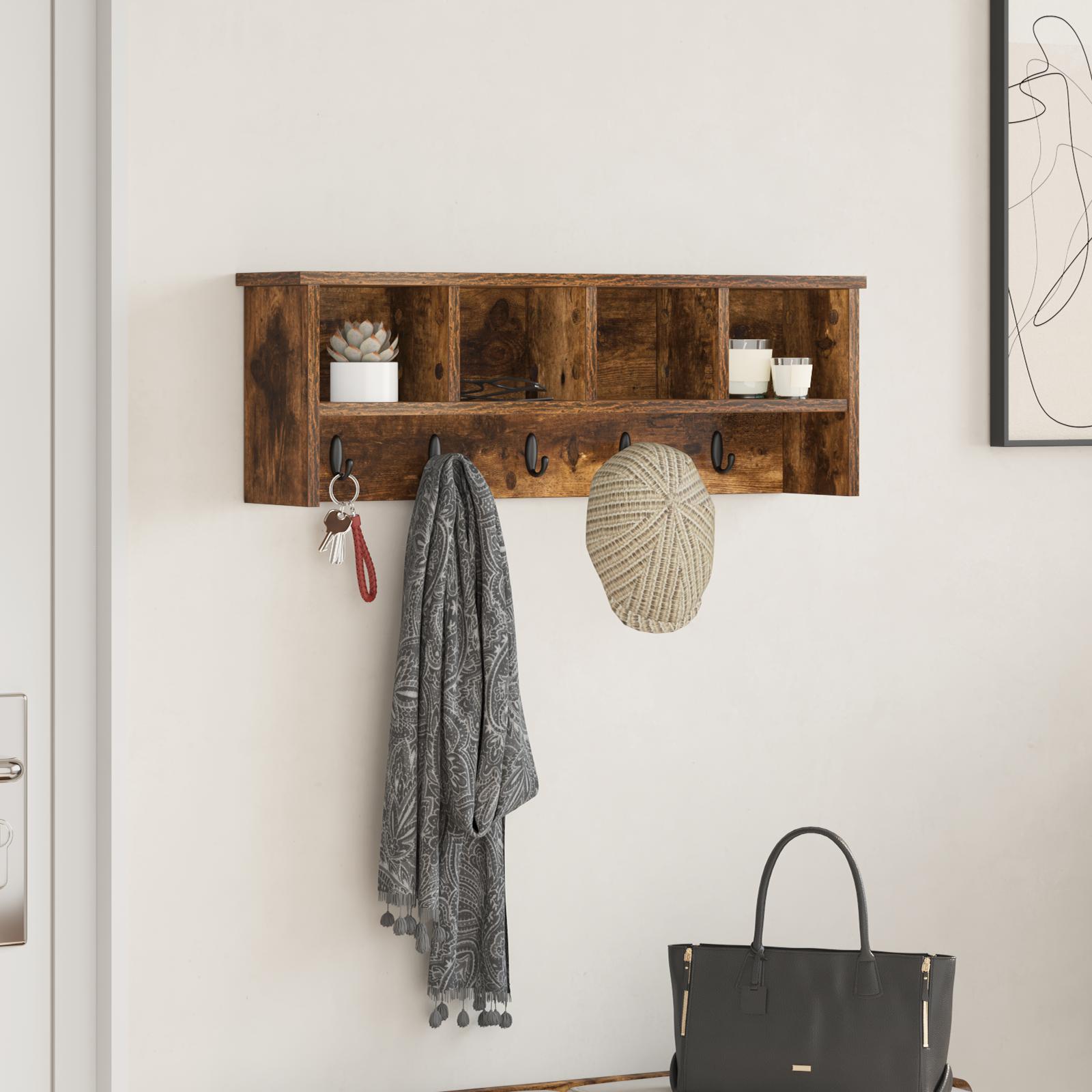 Vægmonteret Jakkeholder med hylde Røget eg 75 x 16 x 26 cm