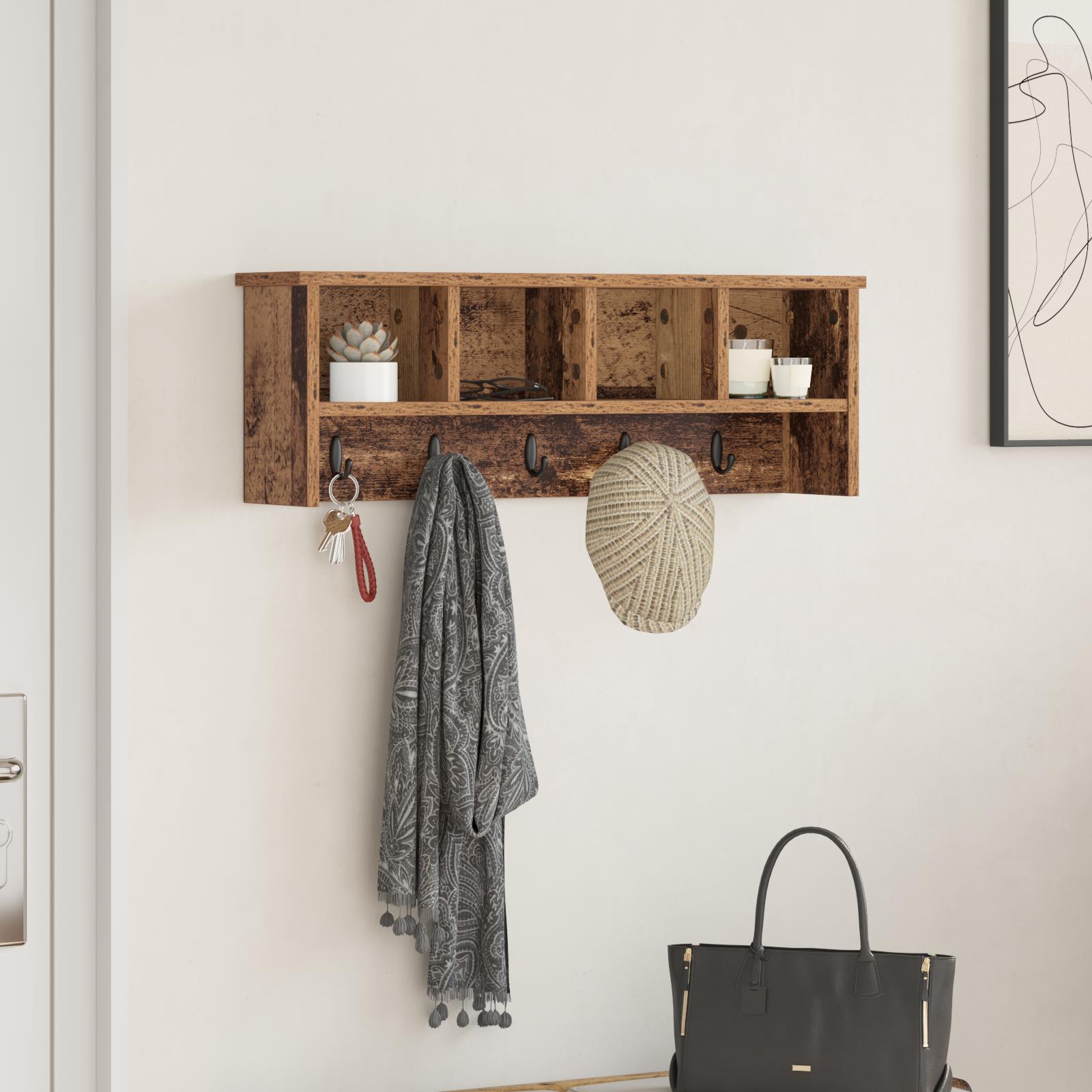 Vægmonteret Jakkeholder med hylde Gammelt træ 75 x 16 x 26 cm
