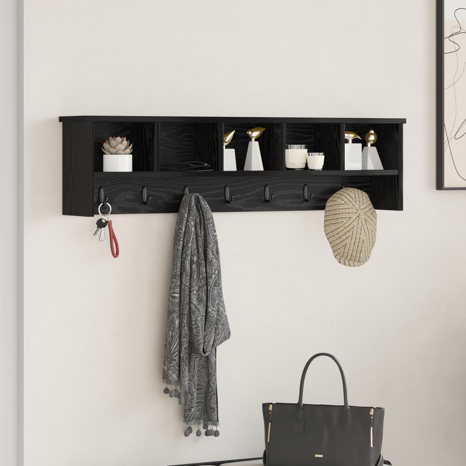 Vægmonteret Jakkeholder med hylde Sort eg 100 x 16 x 26 cm