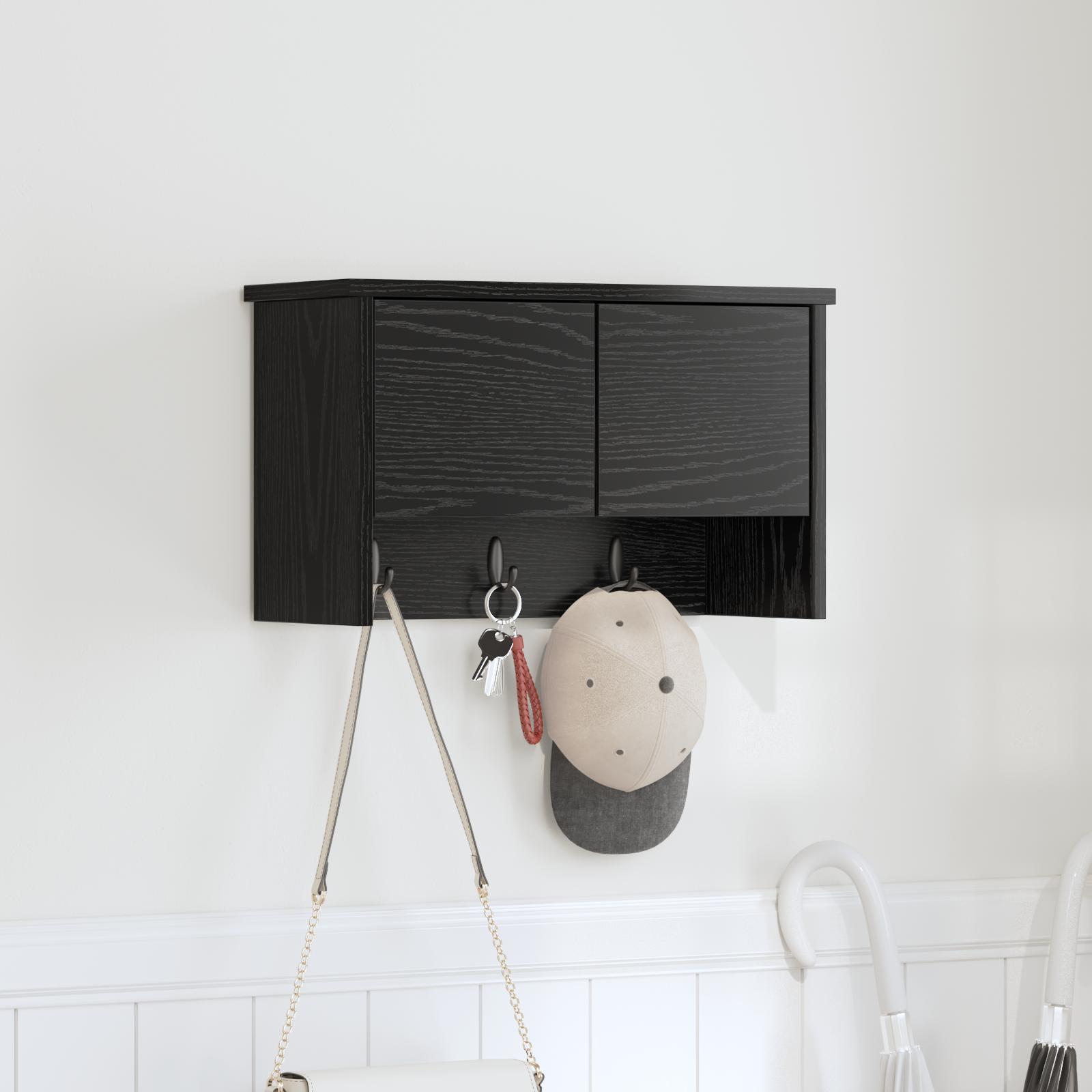 Vægmonteret Jakkeholder Sort eg 50 x 20 x 30 cm Konstrueret træ