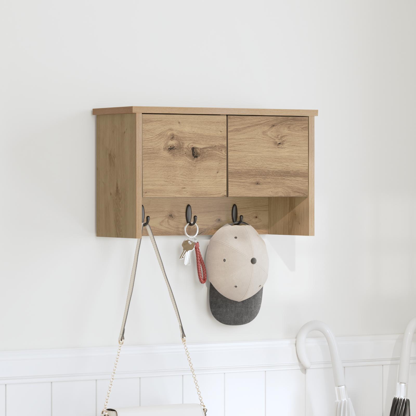 Vægmonteret knagerække med døre - artisan eg, 50 × 20 × 30 cm