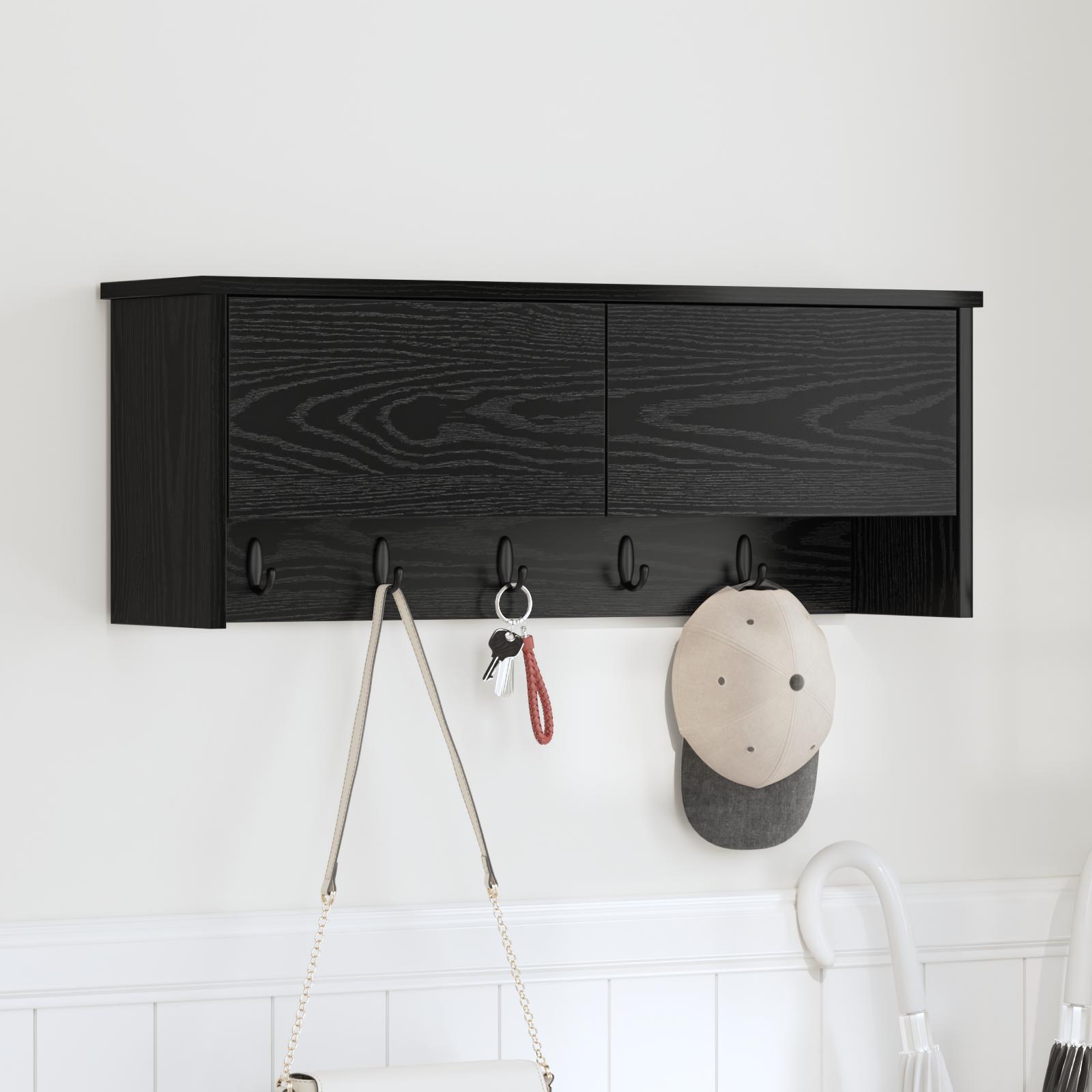 Vægmonteret Jakkeholder Sort eg 80 x 20 x 30 cm Konstrueret træ