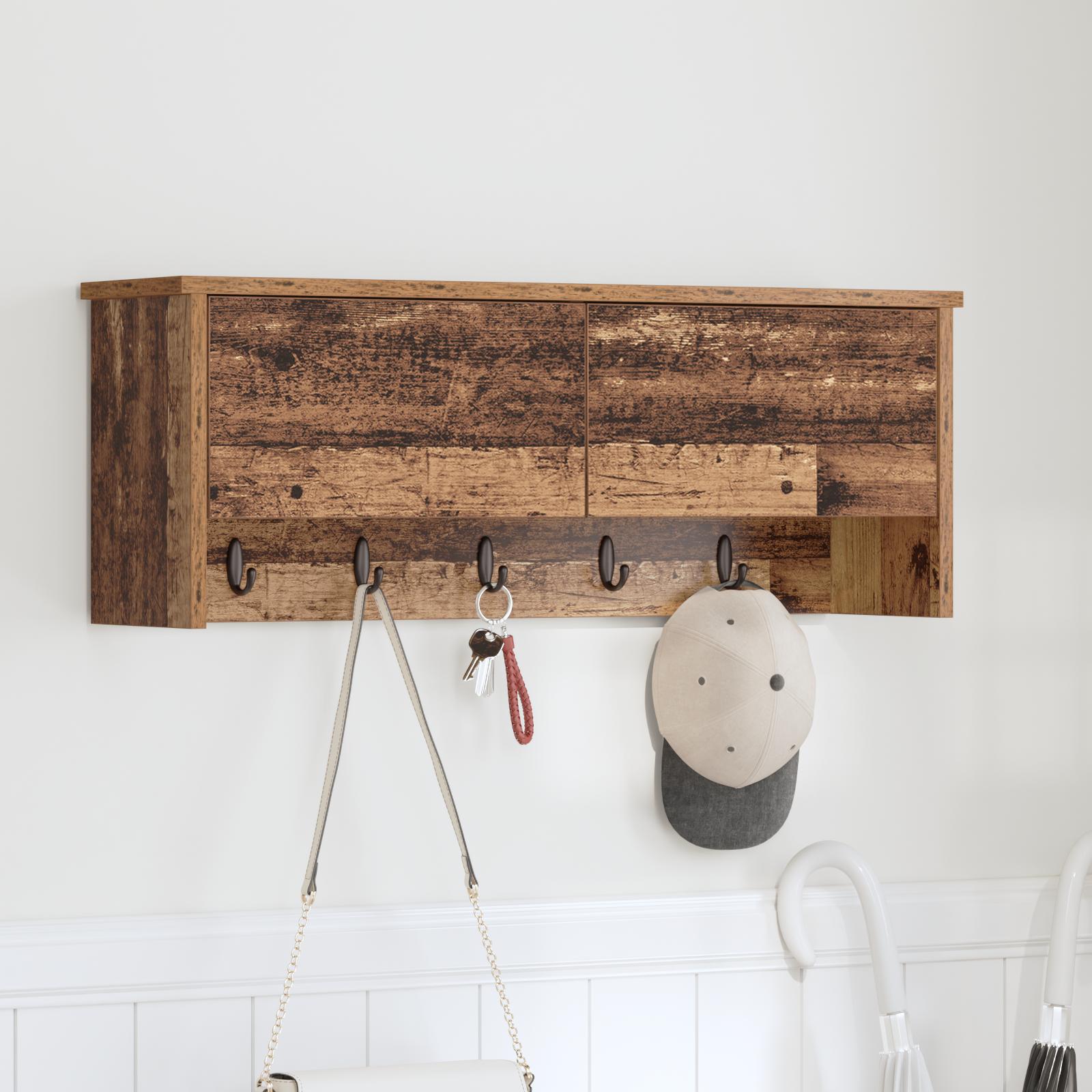 Vægmonteret Jakkeholder med hylde Gammelt træ 80 x 20 x 30 cm