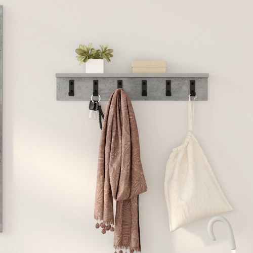 Vægmonteret knagerække med hylde - beton grå 60 x 10,5 x 10,5 cm