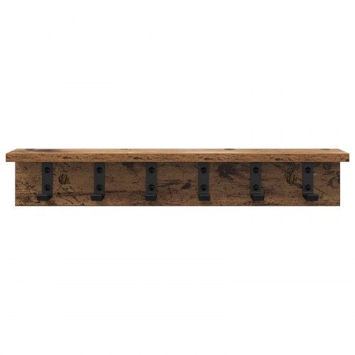 Vægmonteret knagerække med hylde - gammelt træ, 60 x 10,5 x 10,5 cm
